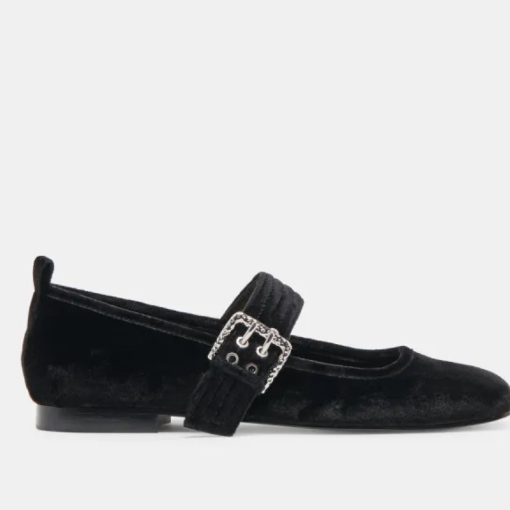Dolce Vita Black Velvet Mary Jane Flats with Silver Buckle